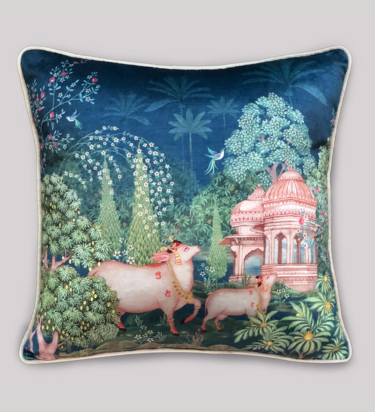 Preetier Pichwai Cushion Cover – Blue Devotion
