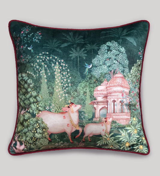 Preetier Pichwai Cushion Cover – Green Devotion