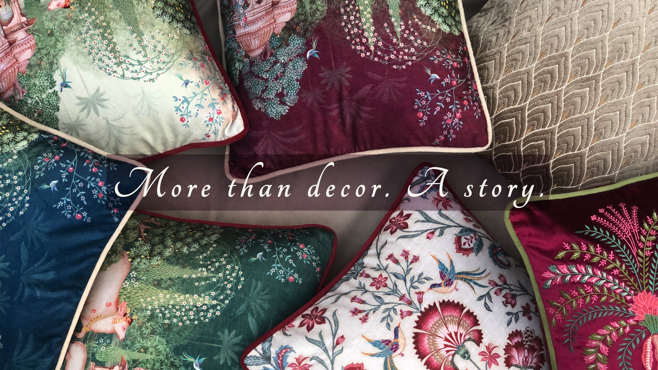 Elegant handcrafted pillows and designer cushion covers for modern living spaces, created with rich fabrics and timeless designs.