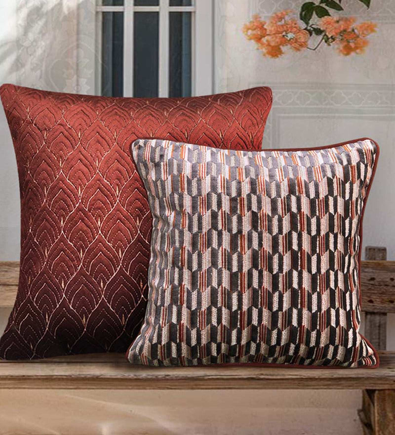 Luxury grey and rust geometric pillow cover inspired by Japanese design