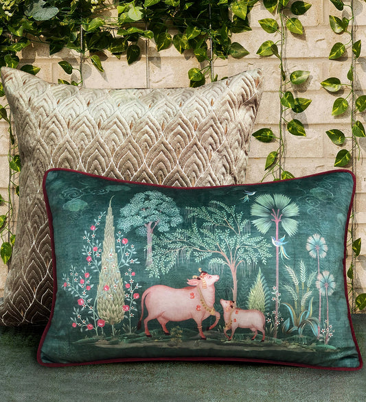 Preetier Pichwai Slim Cushion Cover – Green Pillow Sham