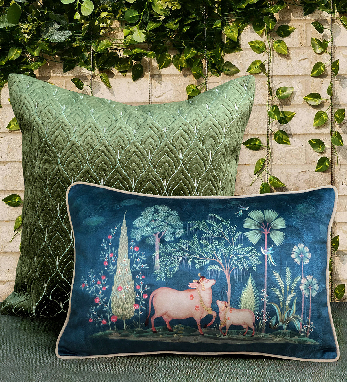 Preetier Pichwai Slim Cushion Cover – Blue Pillow Sham
