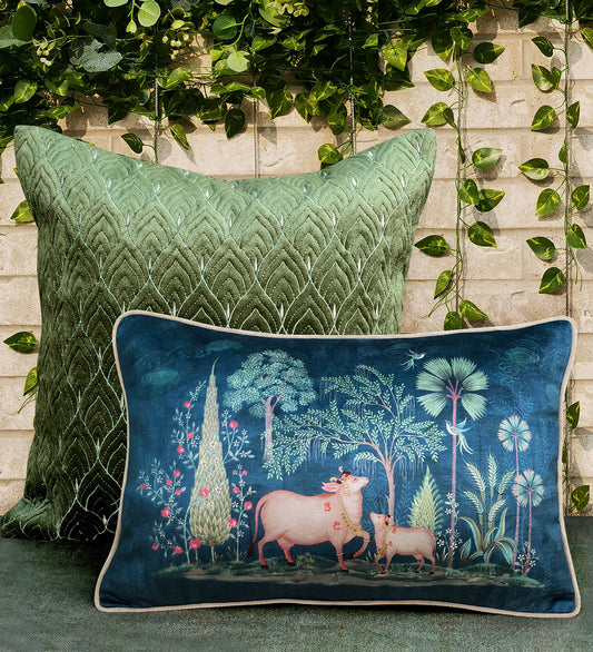 Preetier Pichwai Slim Cushion Cover – Blue Pillow Sham