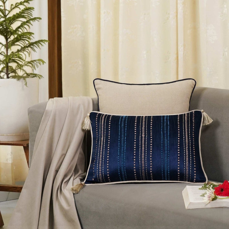 Joy Stitches Embroidery Slim Cushion Cover (Blue) - Preetier