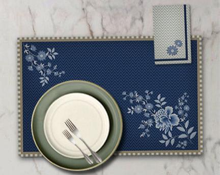 Set of 4 - Chevron Chitra Blue Placement & Napkins - Preetier