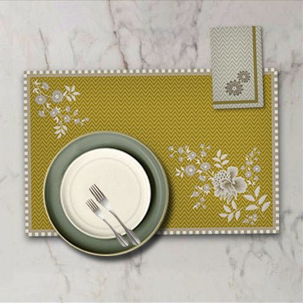 Set of 4 - Chevron Chitra Yellow Placement & Napkins - Preetier