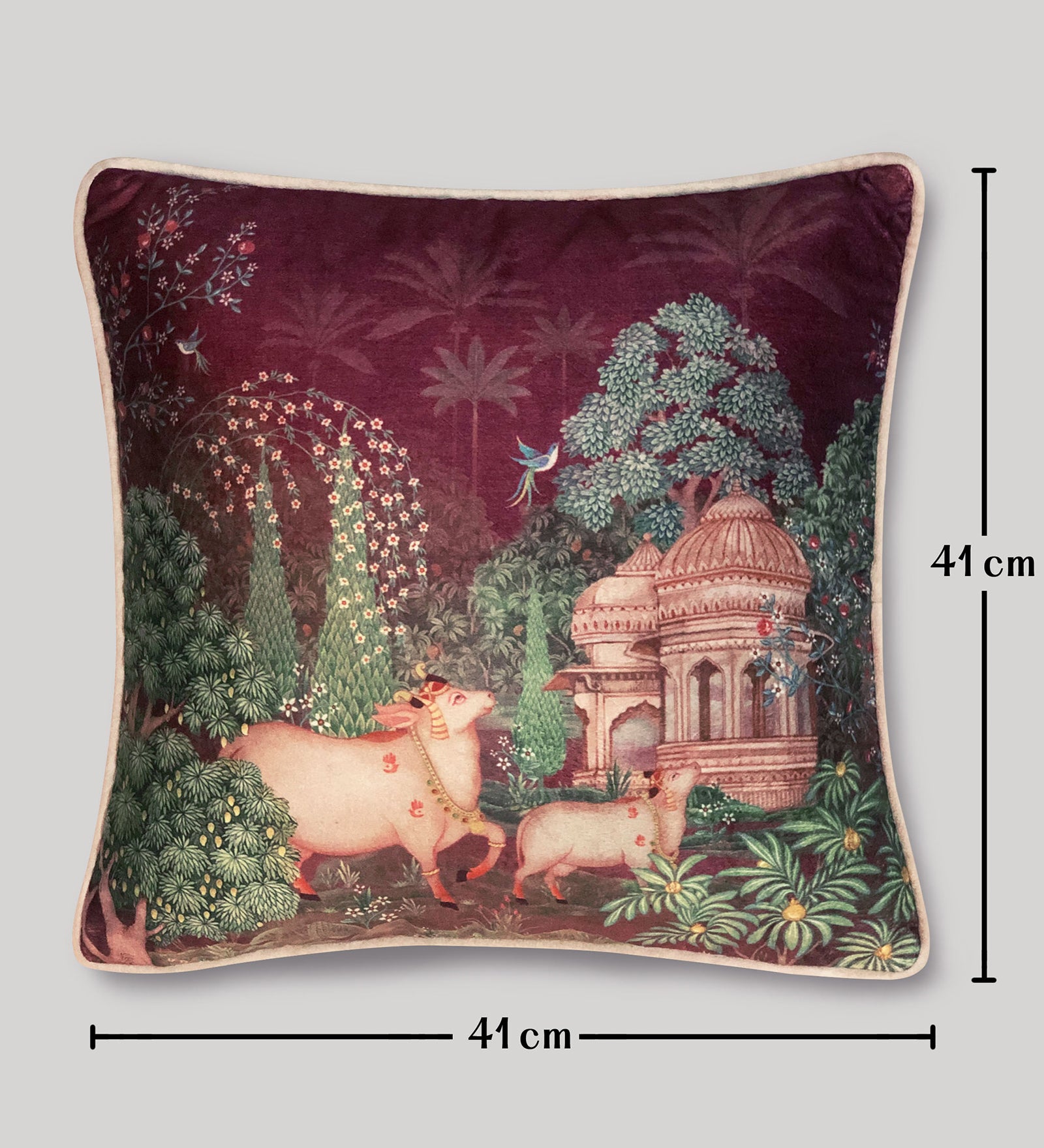 Preetier Pichwai Cushion Cover – Ruby Devotion