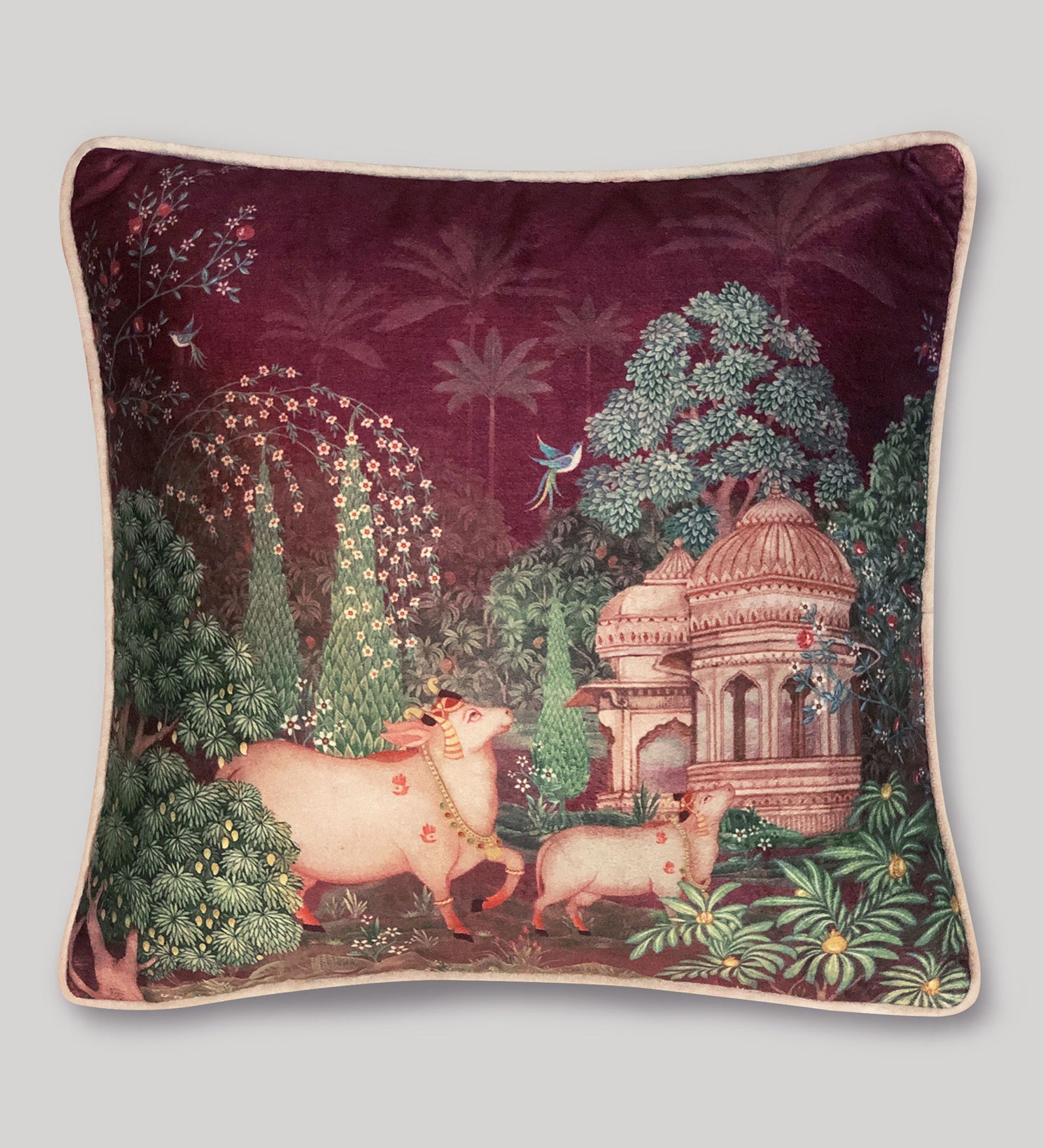 Preetier Pichwai Cushion Cover – Ruby Devotion