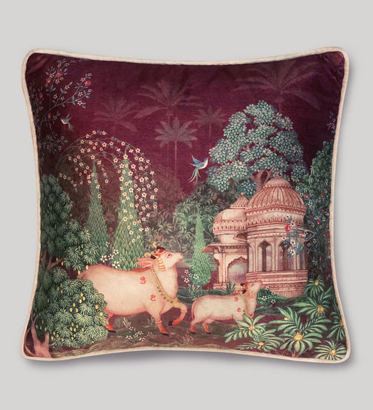 Preetier Pichwai Cushion Cover – Ruby Devotion