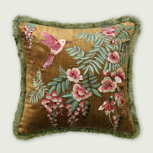 Symphony of Songbird Embroidery Cushion Cover
