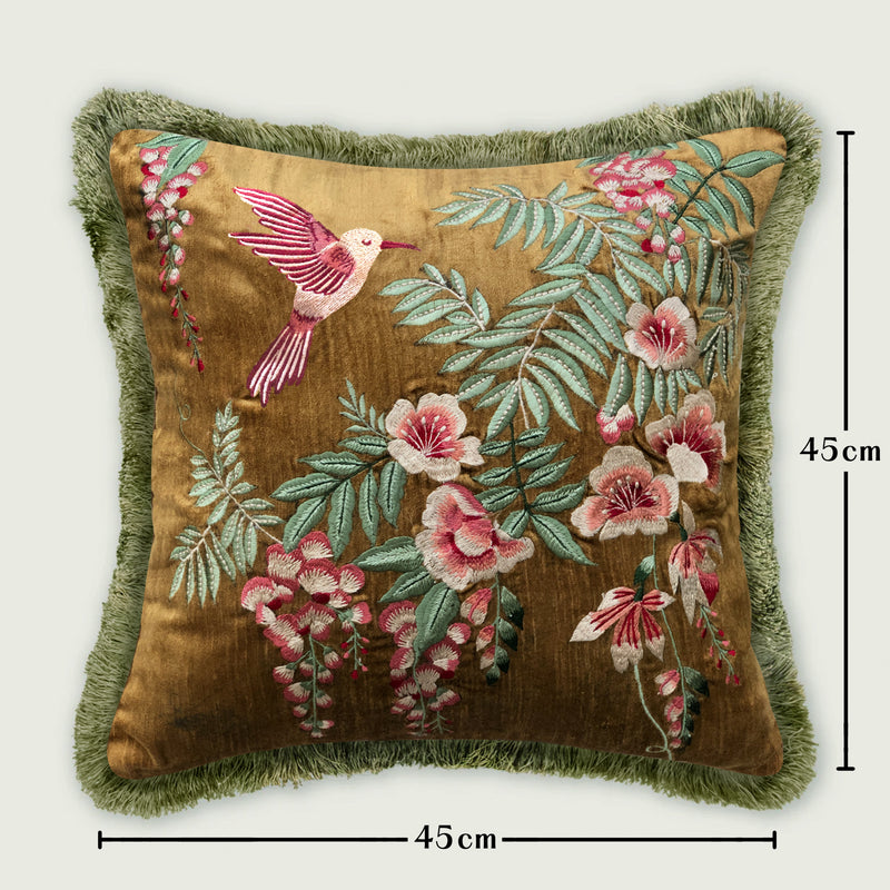 Symphony of Songbird Embroidery Cushion Cover
