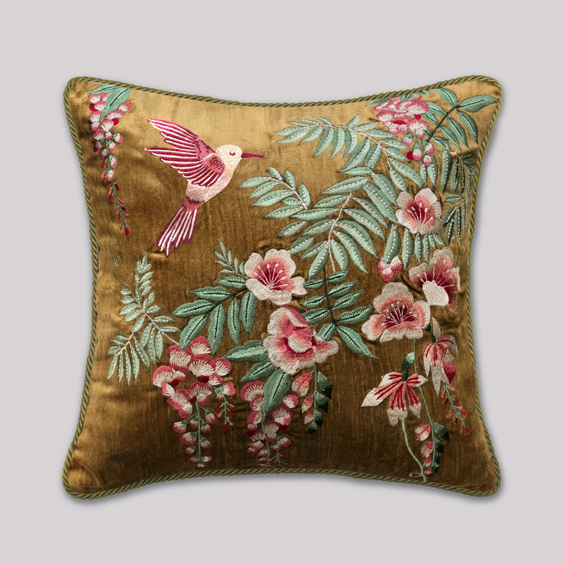 Symphony of Songbird Embroidery Cushion Cover