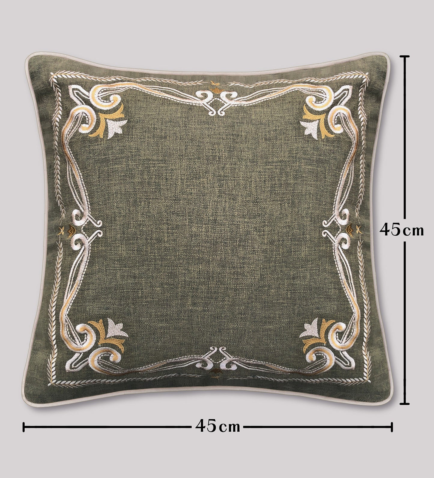 Decorative pillow with embroidered patterns on a gray background