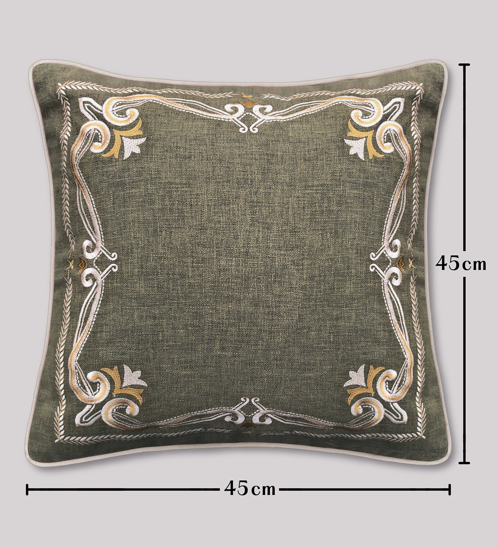 Decorative pillow with embroidered patterns on a gray background