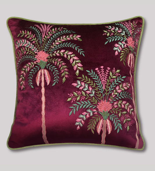 Udaya Palm Embroidery Cushion Cover- Wine