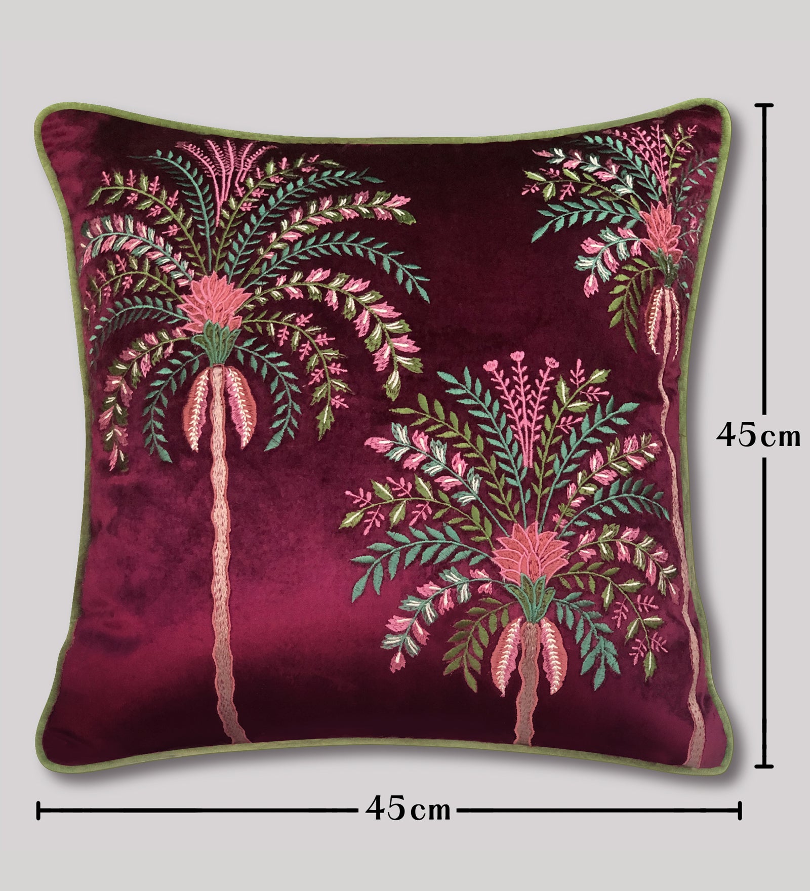 Udaya Palm Embroidery Cushion Cover- Wine