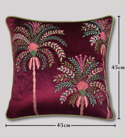 Udaya Palm Embroidery Cushion Cover- Wine