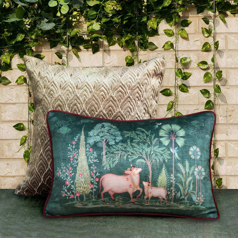 Preetier Pichwai Slim Cushion Cover – Green Pillow Sham