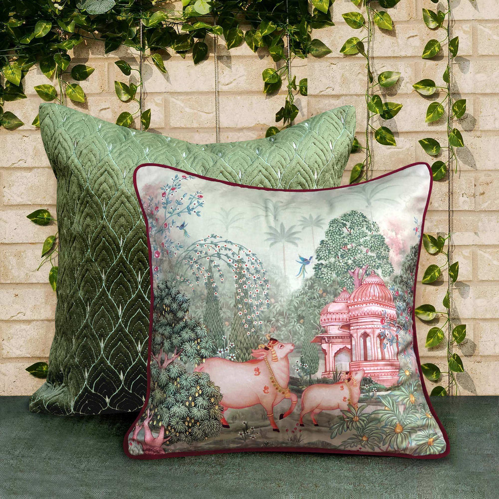 Preetier Pichwai Cushion Cover – Beige Devotion
