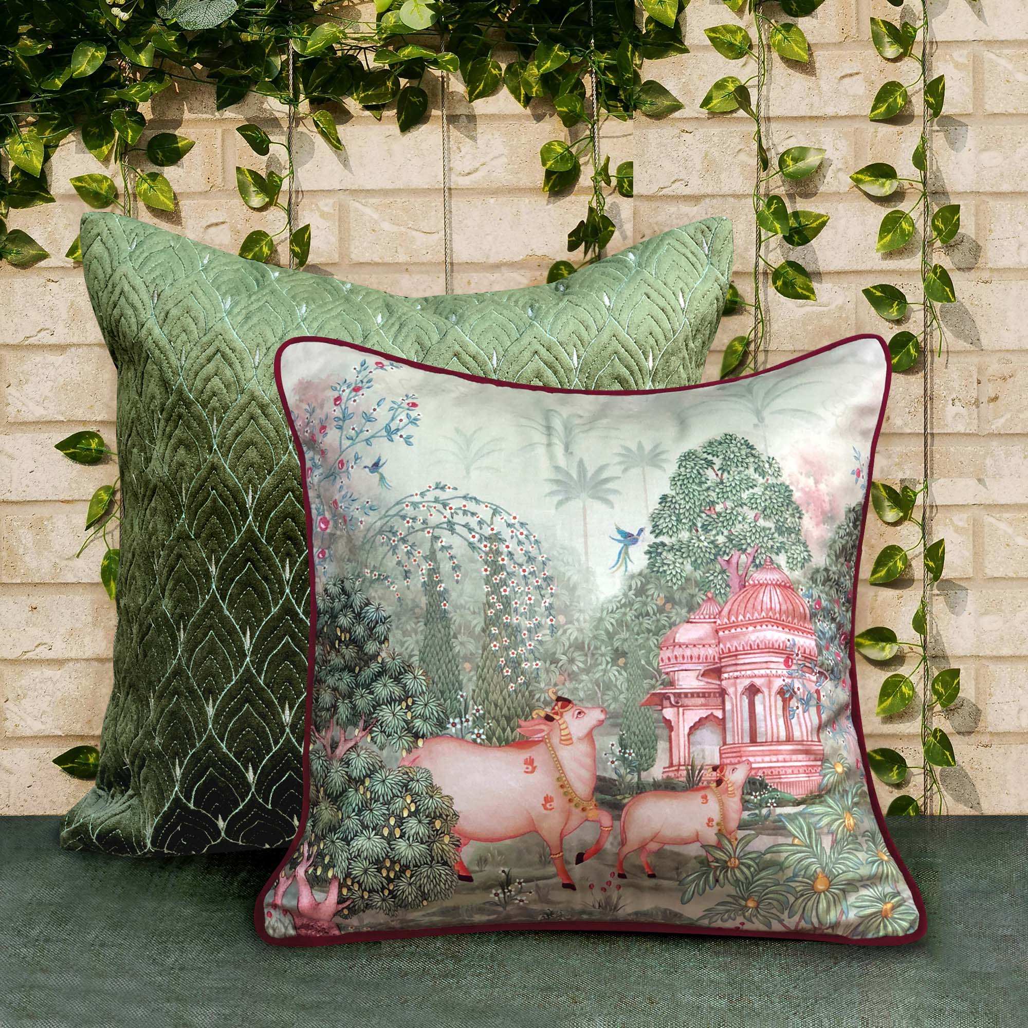 Preetier Pichwai Cushion Cover – Beige Devotion