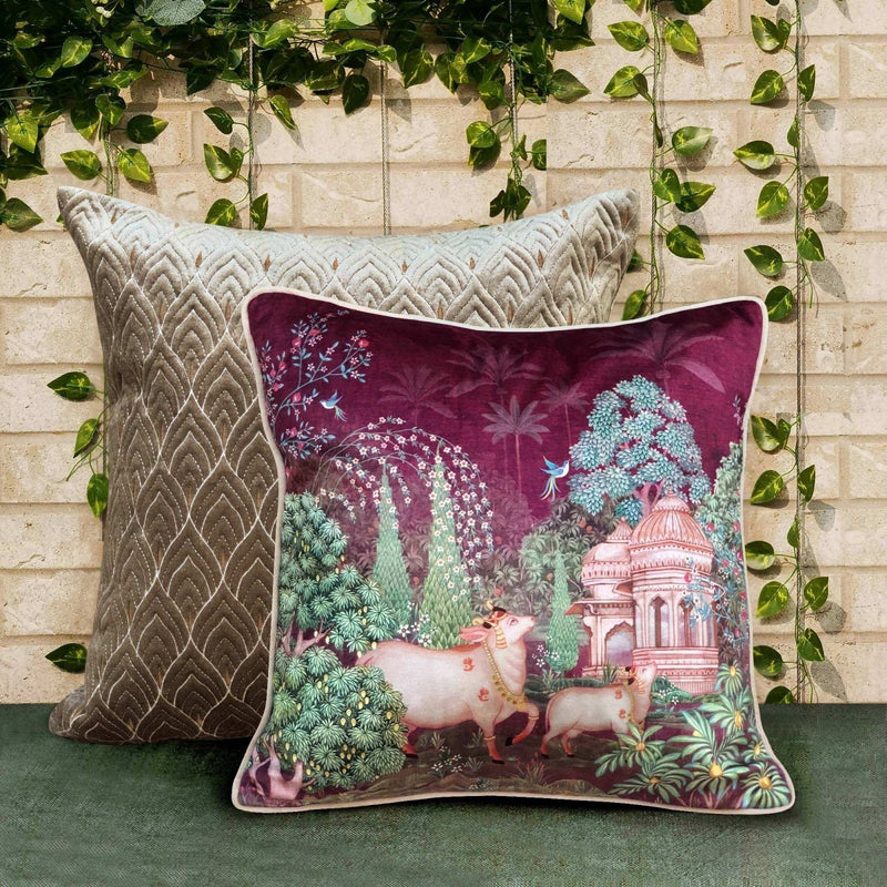 Preetier Pichwai Cushion Cover – Ruby Devotion - Preetier