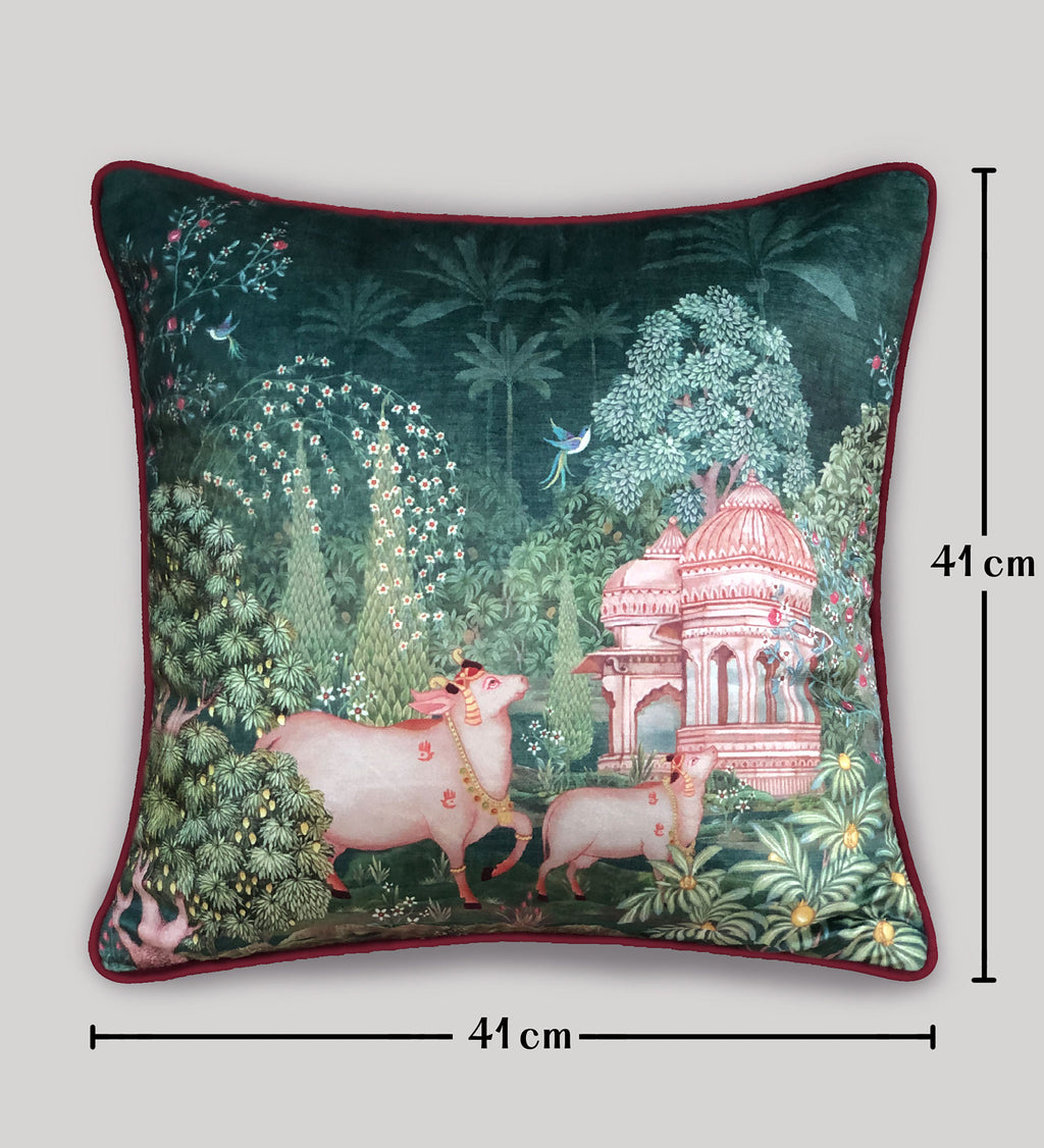 Preetier Pichwai Cushion Cover – Green Devotion