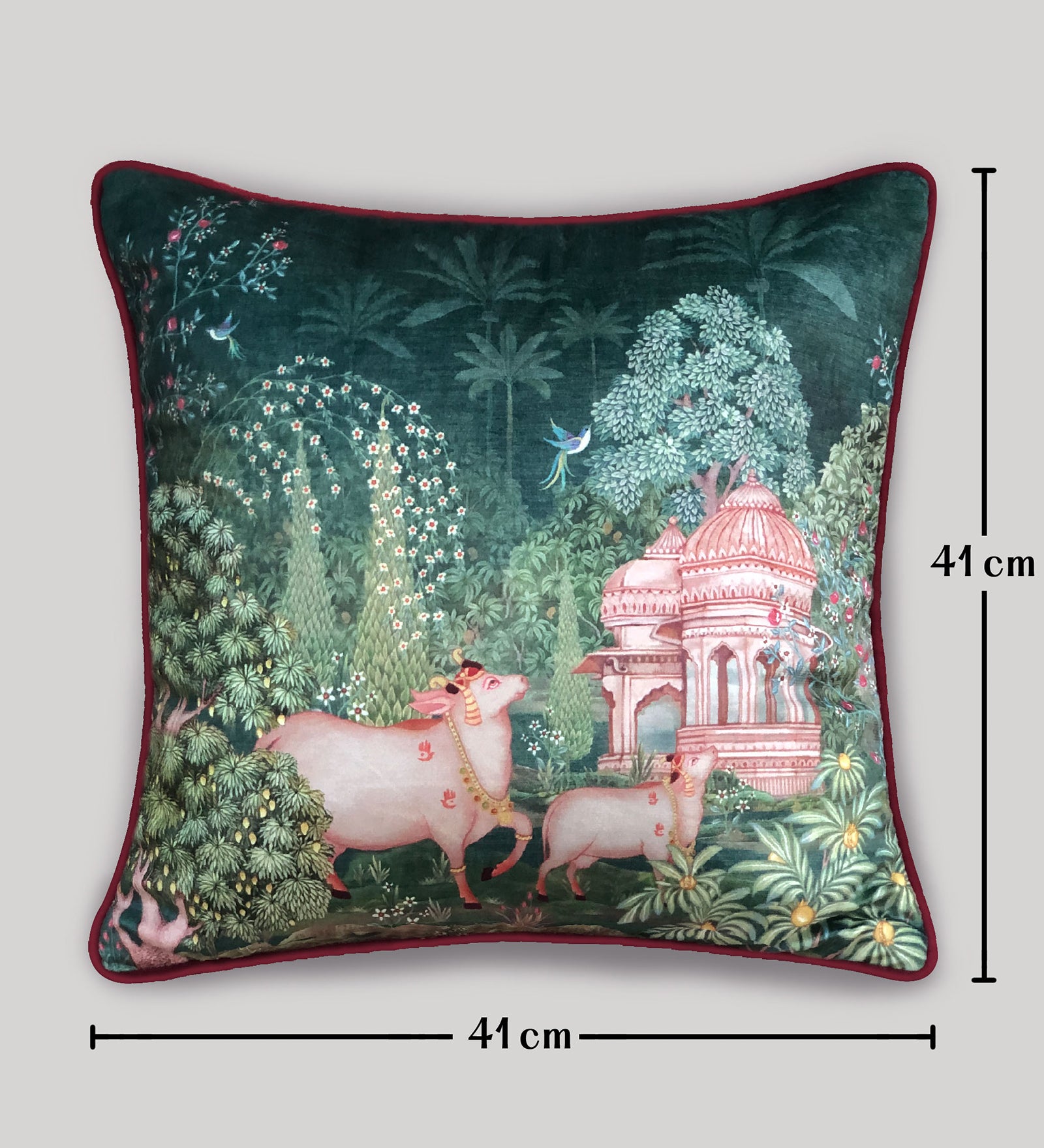 Preetier Pichwai Cushion Cover – Green Devotion