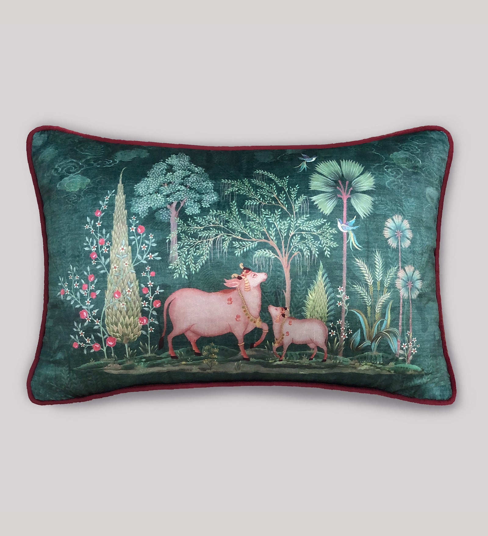 Preetier Pichwai Slim Cushion Cover – Green Pillow Sham