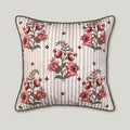 Beige cotton cushion cover featuring intricate, hand-embellished pomegranate embroidery in rich, traditional motifs for a regal heritage aesthetic.