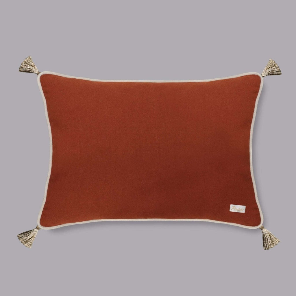Joy Stitches Embroidery Slim Cushion Cover (Rust) - Preetier