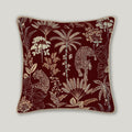 Selva Embroidery Cushion in rich burgundy velvet, featuring detailed decorative embroidery on a luxury wine-colored throw pillow.