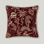 Selva Embroidery Cushion in rich burgundy velvet, featuring detailed decorative embroidery on a luxury wine-colored throw pillow.