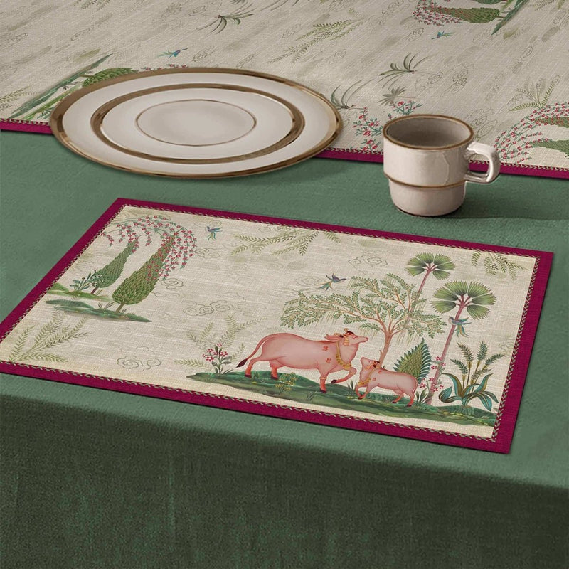 Pichwai Nathdwara Table Mat - Beige (set of 2) - Preetier