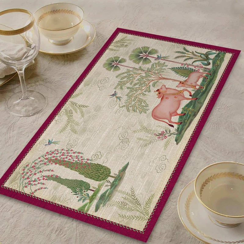 Pichwai Nathdwara Table Mat - Beige (set of 2) - Preetier