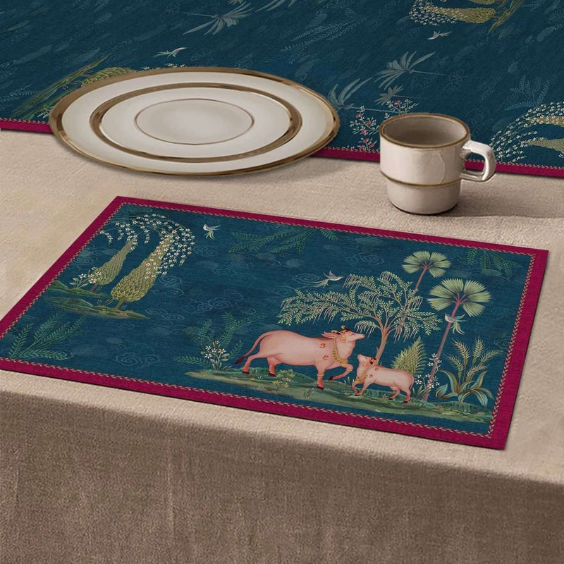 Pichwai Nathdwara Table Mat - Blue (set of 2) - Preetier