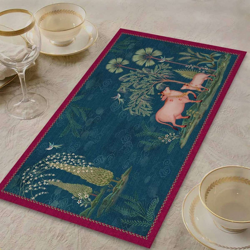 Pichwai Nathdwara Table Mat - Blue (set of 2) - Preetier