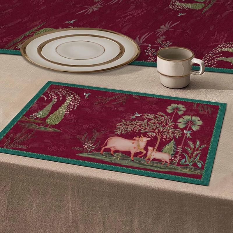 Pichwai Nathdwara Table Mat - Ruby (set of 2)