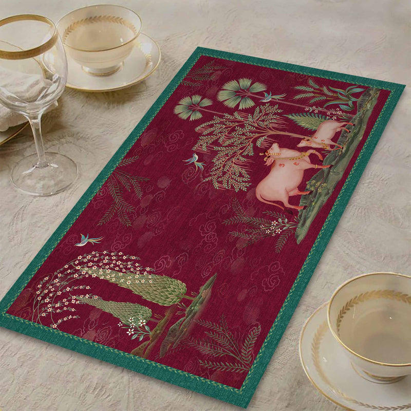 Pichwai Nathdwara Table Mat - Ruby (set of 2)