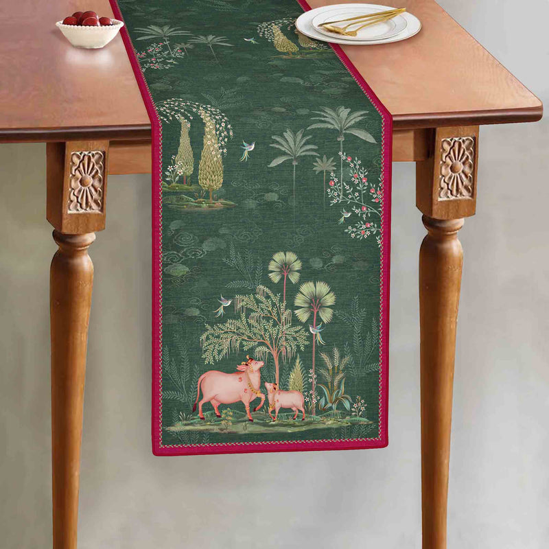 Pichwai Nathdwara Table Runner - Green