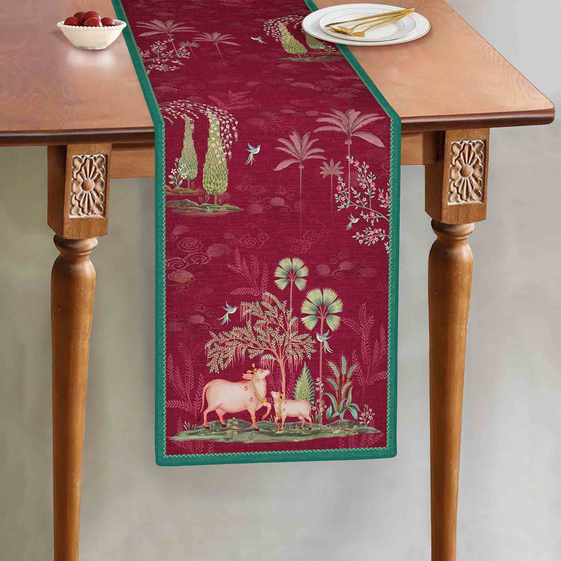 Pichwai Nathdwara Table Runner - Ruby