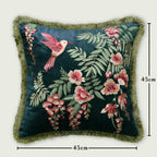 Symphony of Songbird Embroidery Cushion Cover - Teal Blue