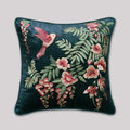 Symphony of Songbird Embroidery Cushion Cover - Teal Blue