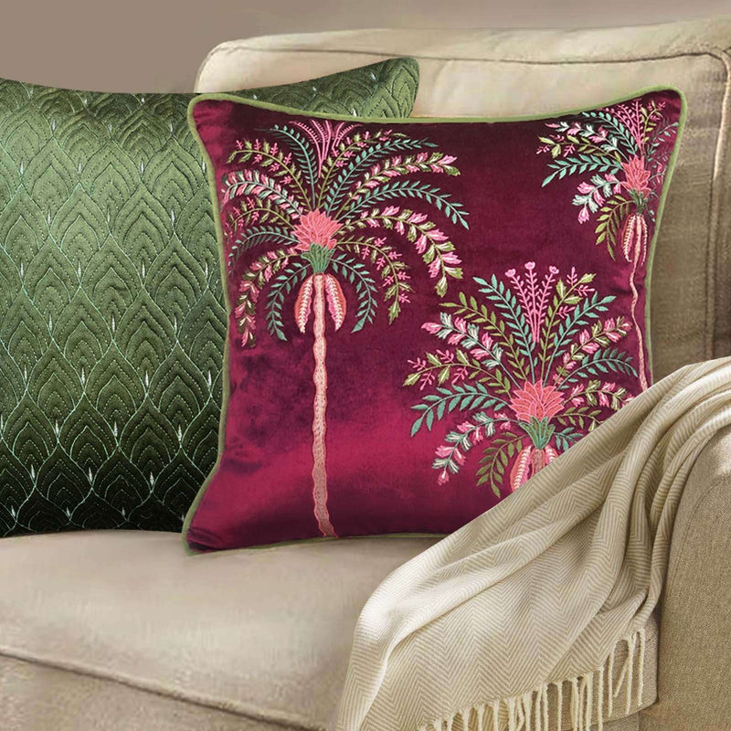 Udaya Palm Embroidery Cushion Cover- Wine