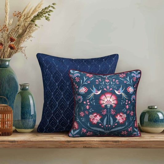 Rang baagh Blue Buta Block Print velvet Cushion Cover – Decorative Throw Pillow for Sofa, Bed, Boho & Modern Home Décor by Preetier