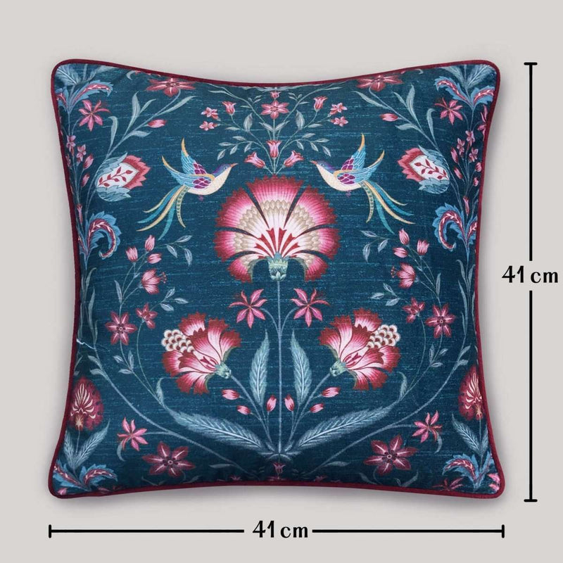 Blue Buta Print Cotton Cushion Cover – Decorative Throw Pillow for Sofa, Bed, Boho & Modern Home Décor