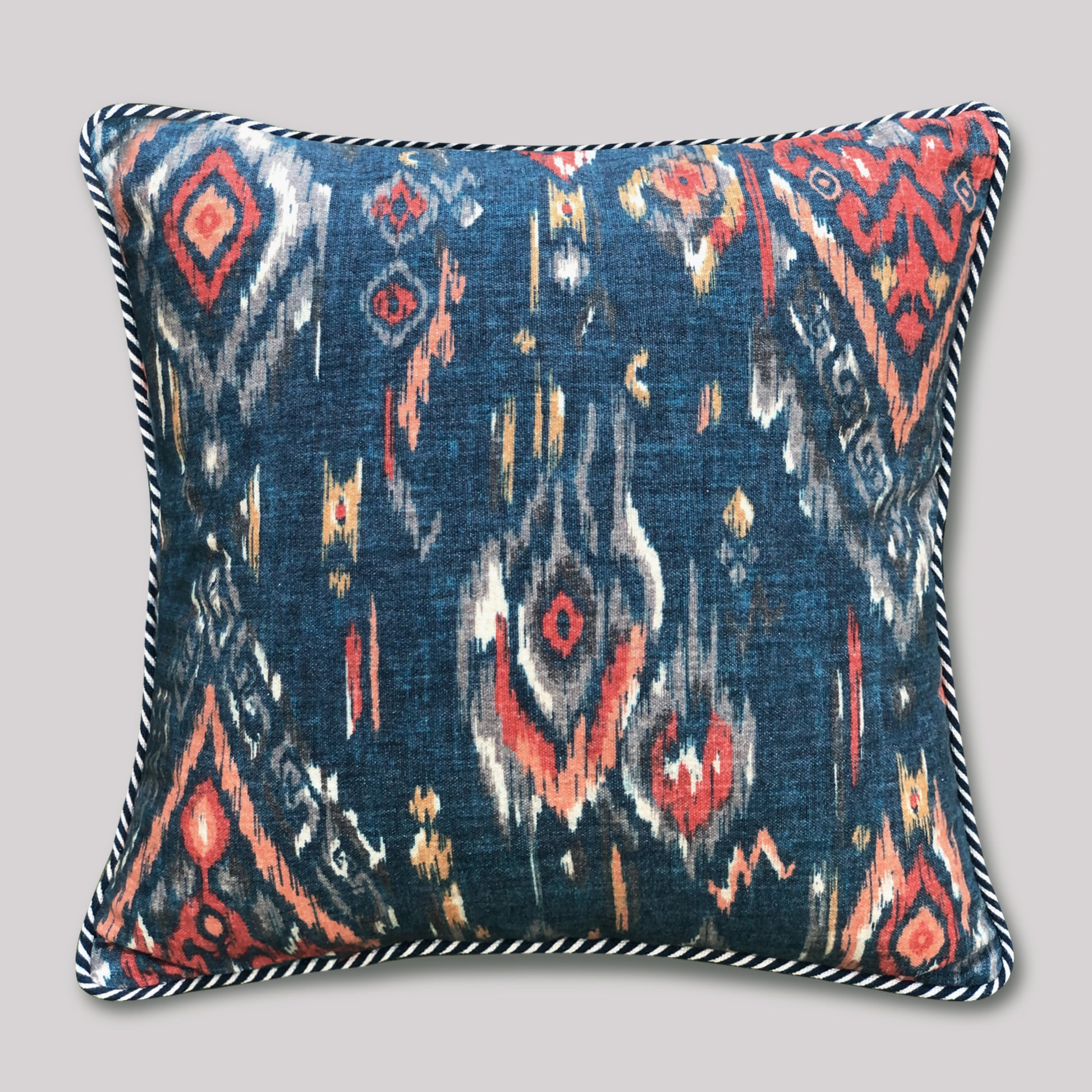 Blue Ikat cushion cover 16x16 handcrafted decorative throw pillow for sofa