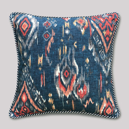 Blue Ikat cushion cover 16x16 handcrafted decorative throw pillow for sofa