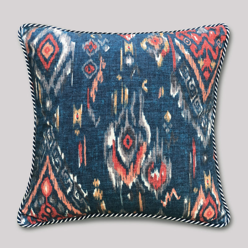 Blue Ikat cushion cover 16x16 handcrafted decorative throw pillow for sofa