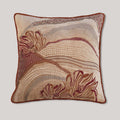 Embroidered pillow cover with abstract landscape floral embroidery in beige velvet, handmade textile art accent pillow for living room decor.