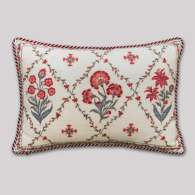 Designer floral jaal cushion cover 12×18 rectangular pillow sham for modern and traditional home décor.